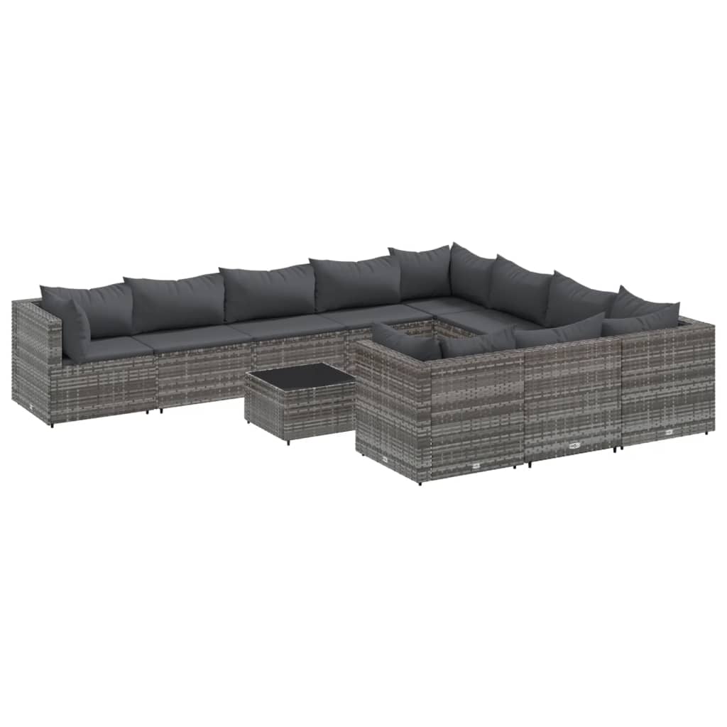 Set Divani da Giardino 11 pz con Cuscini in Polyrattan Grigio