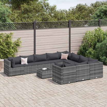 Set Divani da Giardino 11 pz con Cuscini in Polyrattan Grigio