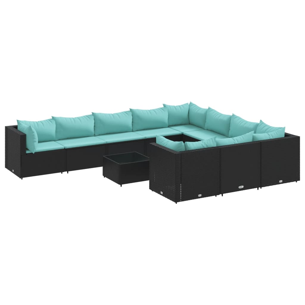 Set Divani da Giardino 11 pz con Cuscini in Polyrattan Nero | homemem39