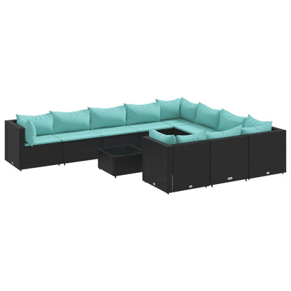 Set Divani da Giardino 11 pz con Cuscini in Polyrattan Nero - homemem39