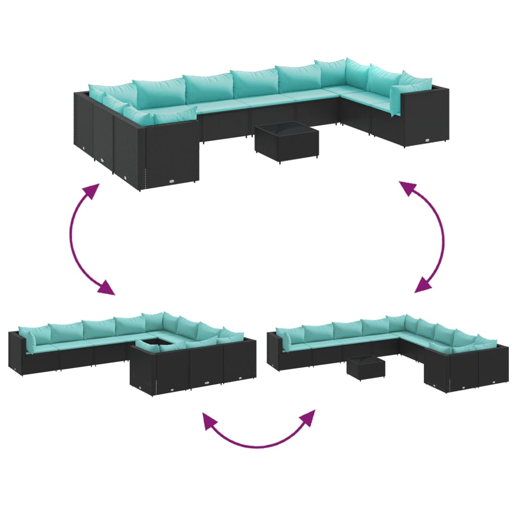 Set Divani da Giardino 11 pz con Cuscini in Polyrattan Nero | homemem39