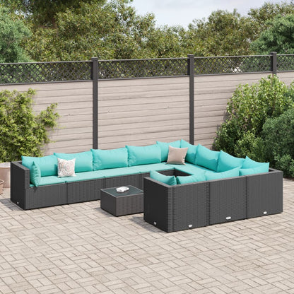 Set Divani da Giardino 11 pz con Cuscini in Polyrattan Nero - homemem39