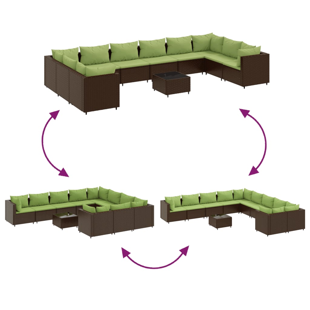 Set Divani da Giardino 11 pz con Cuscini Polyrattan Marrone | homemem39