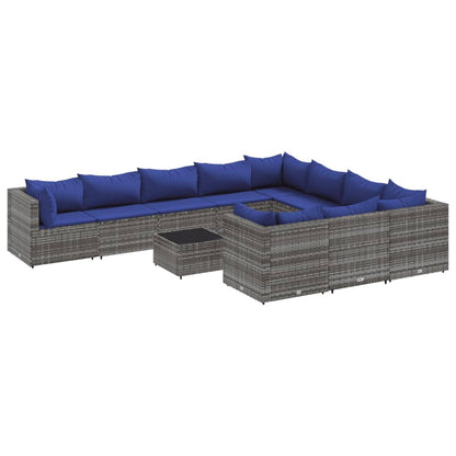 Set Divani da Giardino 11 pz con Cuscini in Polyrattan Grigio