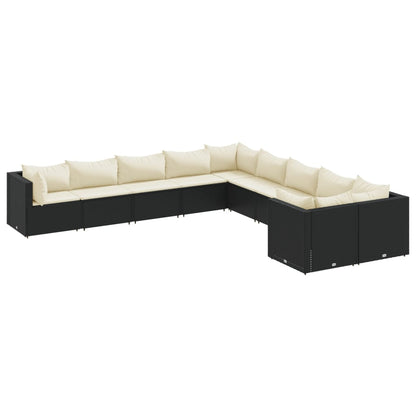 Set Divani da Giardino 10pz con Cuscini in Polyrattan Nero