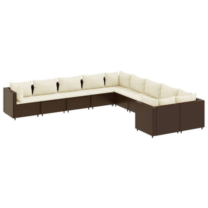 Set Divani da Giardino 10pz con Cuscini in Polyrattan Marrone