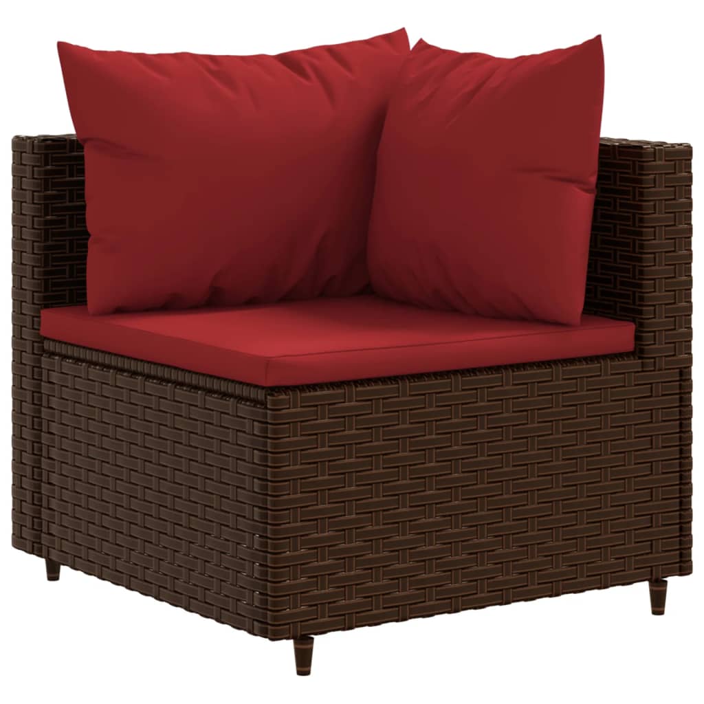 Set Divani da Giardino 10pz con Cuscini in Polyrattan Marrone