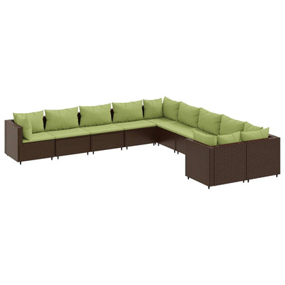 Set Divani da Giardino 10pz con Cuscini in Polyrattan Marrone