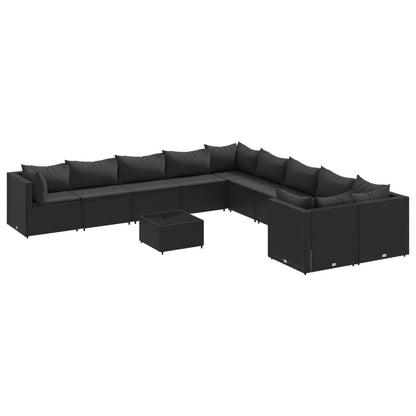 Set Divani da Giardino 11 pz con Cuscini in Polyrattan Nero