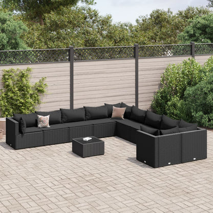 Set Divani da Giardino 11 pz con Cuscini in Polyrattan Nero