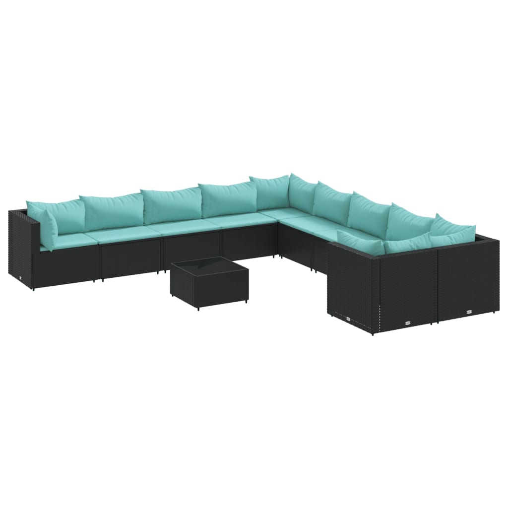 Set Divani da Giardino 11 pz con Cuscini in Polyrattan Nero | homemem39