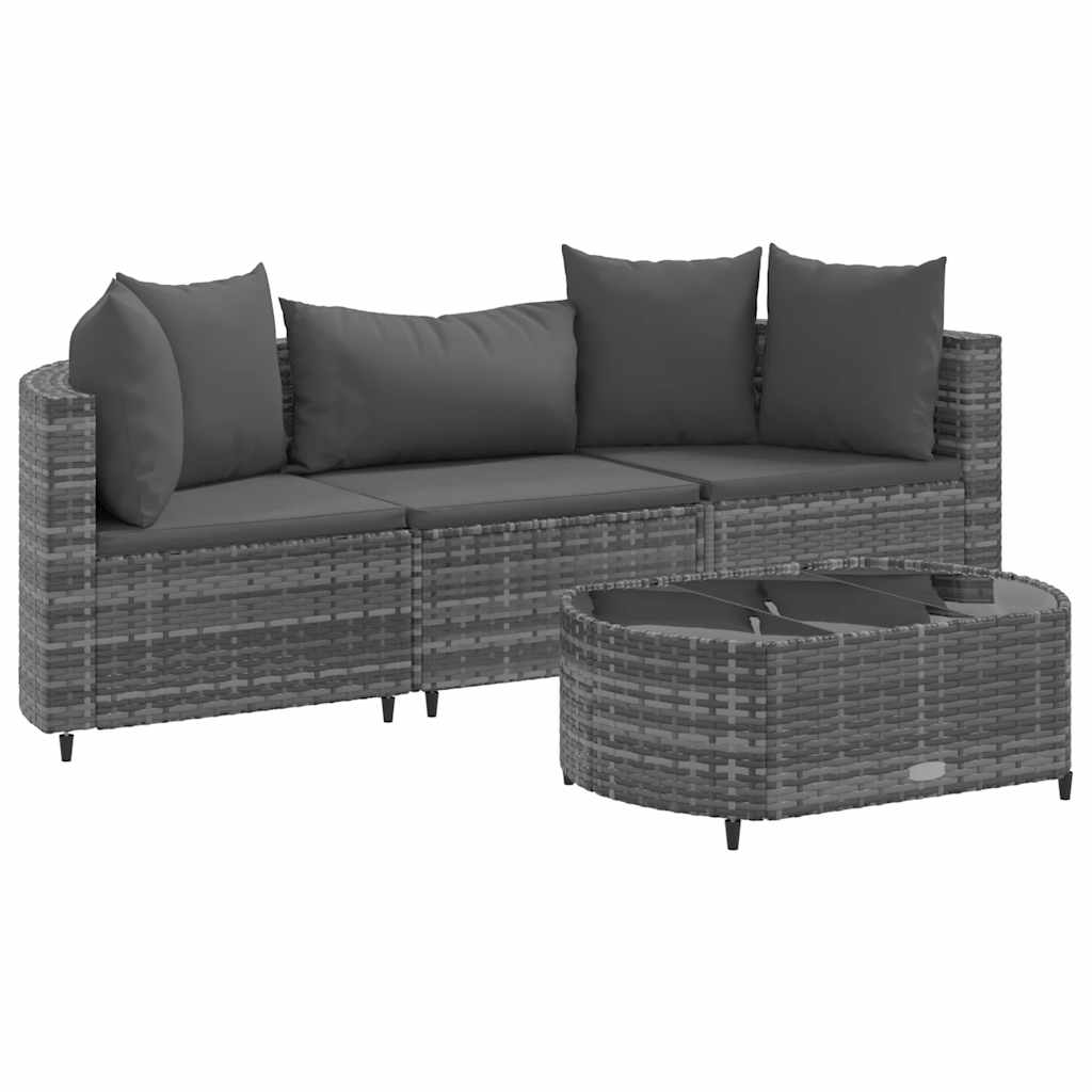 Set Divani da Giardino 4 pz con Cuscini in Polyrattan Grigio - homemem39