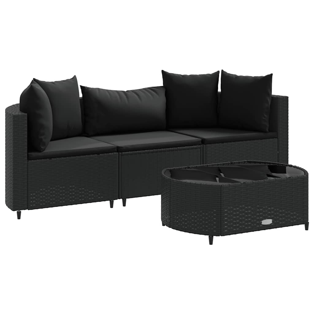 Set Divani da Giardino 4 pz con Cuscini Nero in Polyrattan - homemem39