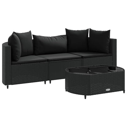Set Divani da Giardino 4 pz con Cuscini Nero in Polyrattan - homemem39