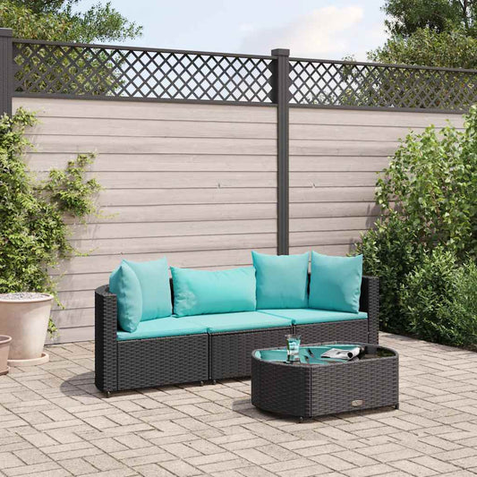 Set Divani da Giardino 4 pz con Cuscini Nero in Polyrattan - homemem39