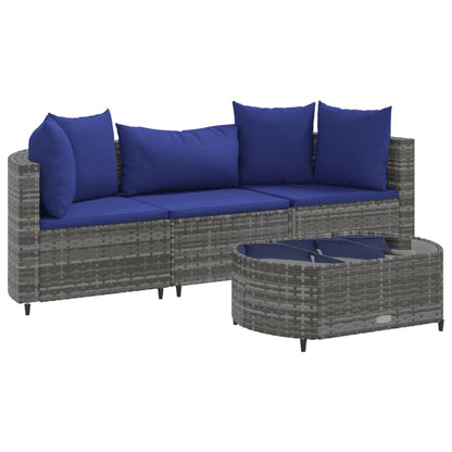 Set Divani da Giardino 4 pz con Cuscini in Polyrattan Grigio