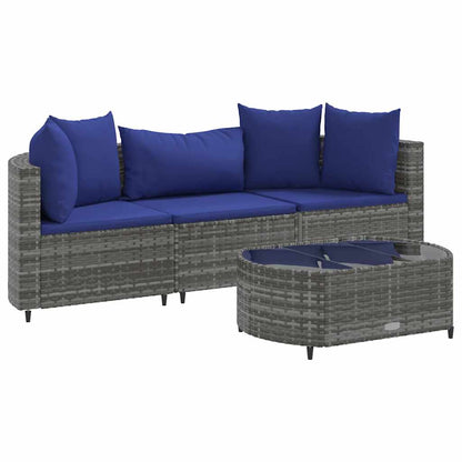 Set Divani da Giardino 4 pz con Cuscini in Polyrattan Grigio - homemem39