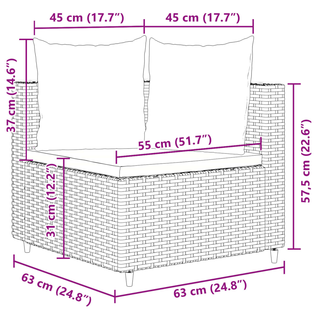 Set Divani da Giardino 4 pz con Cuscini in Polyrattan Grigio