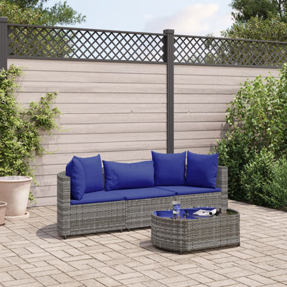 Set Divani da Giardino 4 pz con Cuscini in Polyrattan Grigio