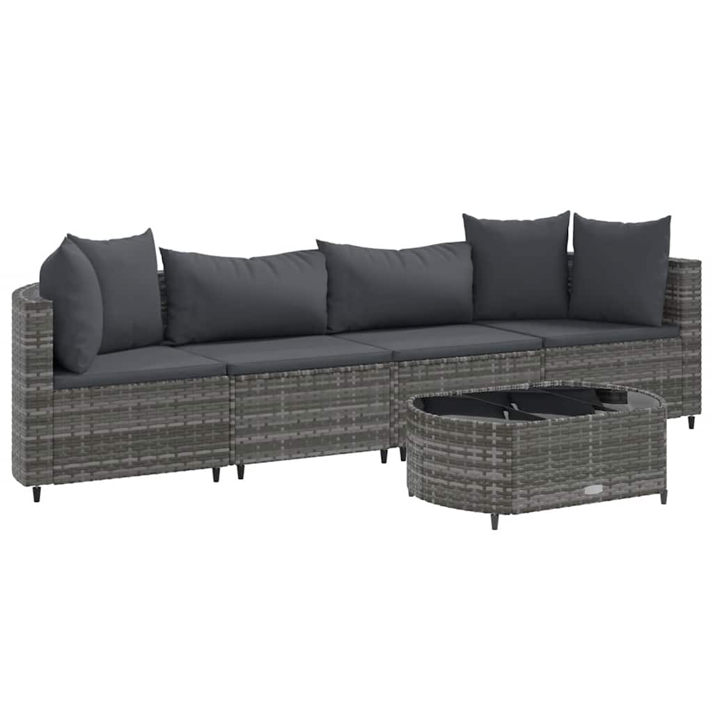 Set Divano da Giardino 5 pz con Cuscini Grigio in Polyrattan - homemem39