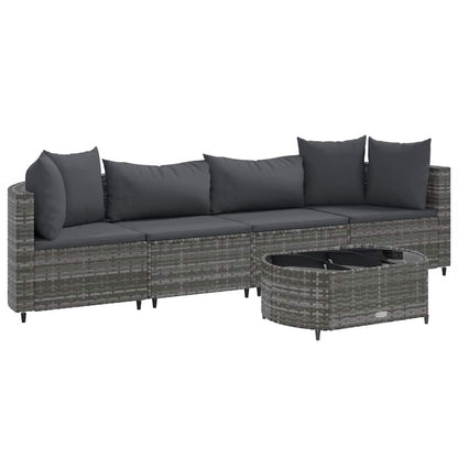 Set Divano da Giardino 5 pz con Cuscini Grigio in Polyrattan - homemem39