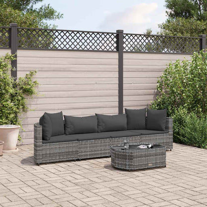 Set Divano da Giardino 5 pz con Cuscini Grigio in Polyrattan - homemem39