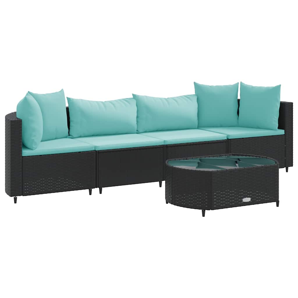 Set Divani da Giardino 5 pz con Cuscini in Polyrattan Nero - homemem39