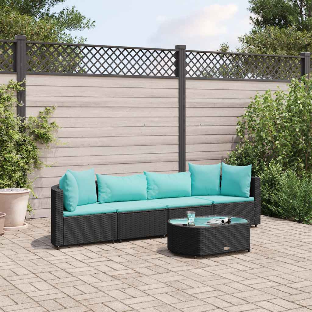 Set Divani da Giardino 5 pz con Cuscini in Polyrattan Nero - homemem39
