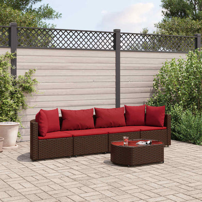 Set Divano da Giardino 5 pz con Cuscini Marrone in Polyrattan - homemem39