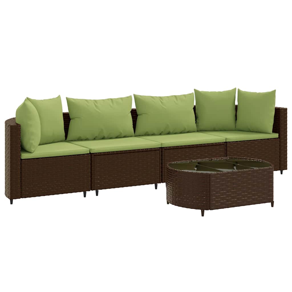 Set Divano da Giardino 5 pz con Cuscini Marrone in Polyrattan - homemem39