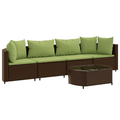 Set Divano da Giardino 5 pz con Cuscini Marrone in Polyrattan - homemem39