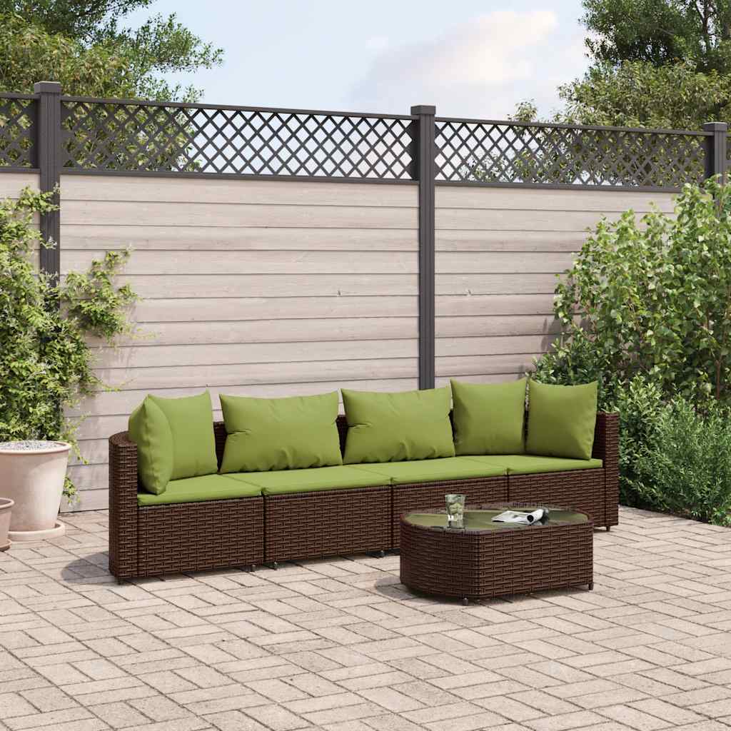 Set Divano da Giardino 5 pz con Cuscini Marrone in Polyrattan - homemem39