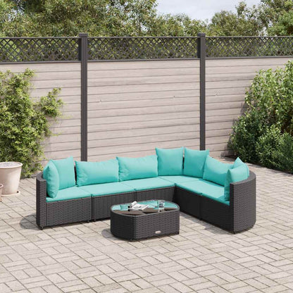 Set Divani da Giardino con Cuscini 7pz Nero Polyrattan | homemem39