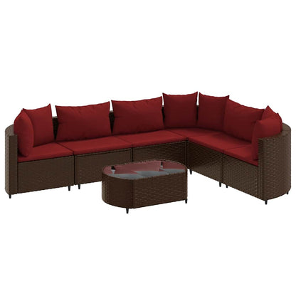 Set Divani da Giardino 7 pz con Cuscini Marrone in Polyrattan - homemem39