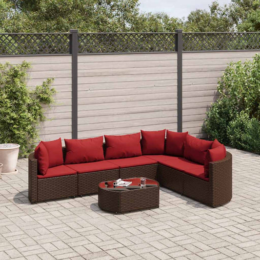 Set Divani da Giardino 7 pz con Cuscini Marrone in Polyrattan - homemem39