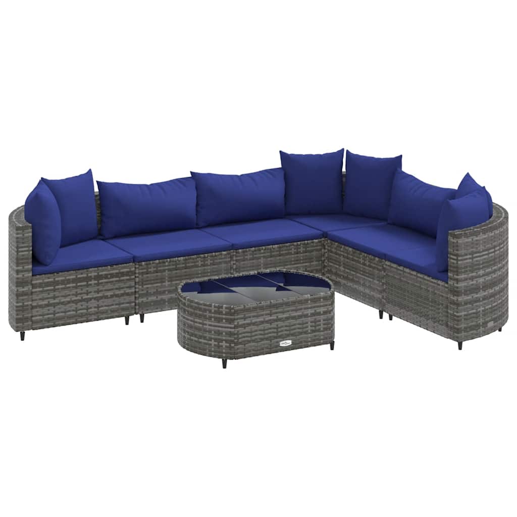 Set Divani da Giardino 7 pz con Cuscini Grigio in Polyrattan - homemem39