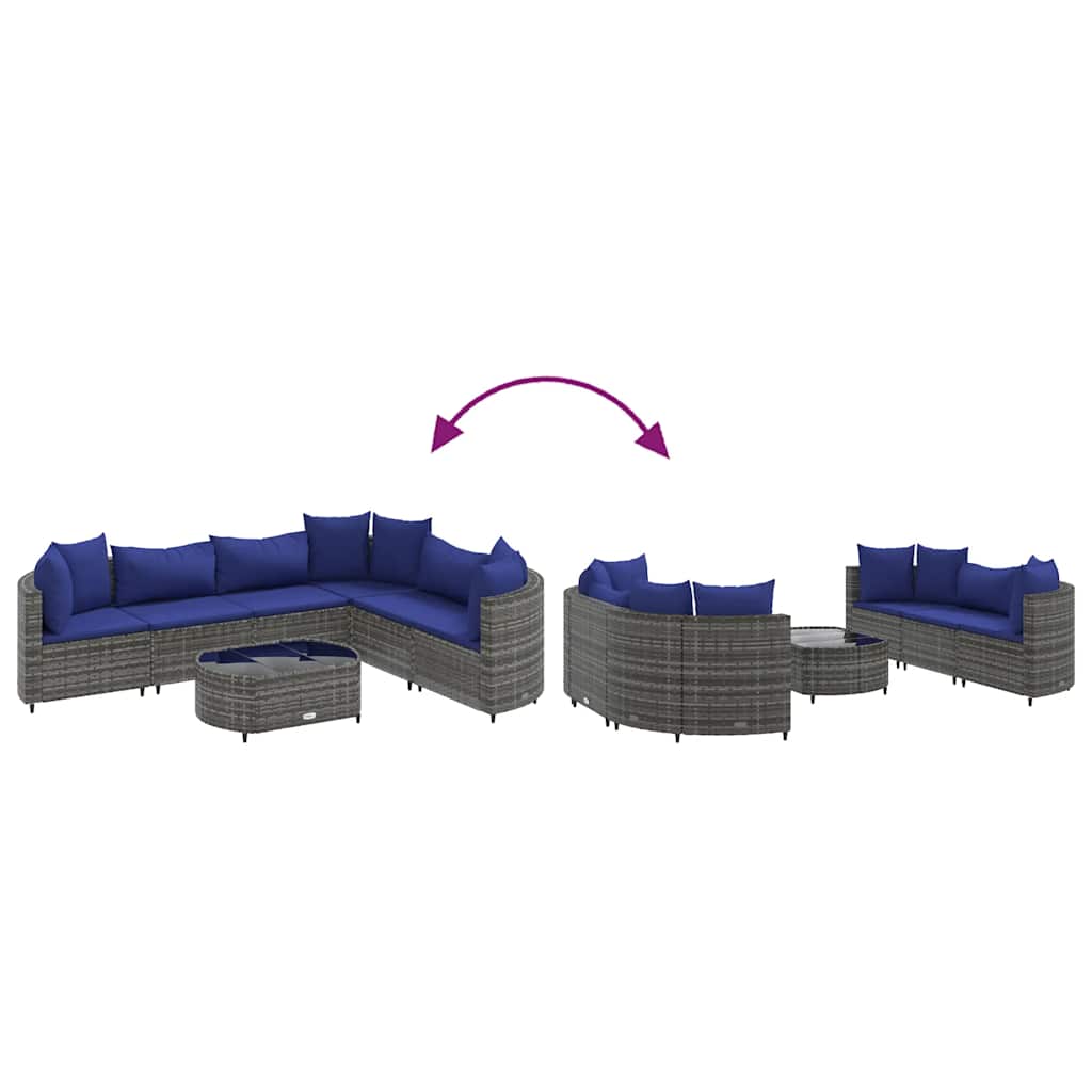 Set Divani da Giardino 7 pz con Cuscini Grigio in Polyrattan - homemem39