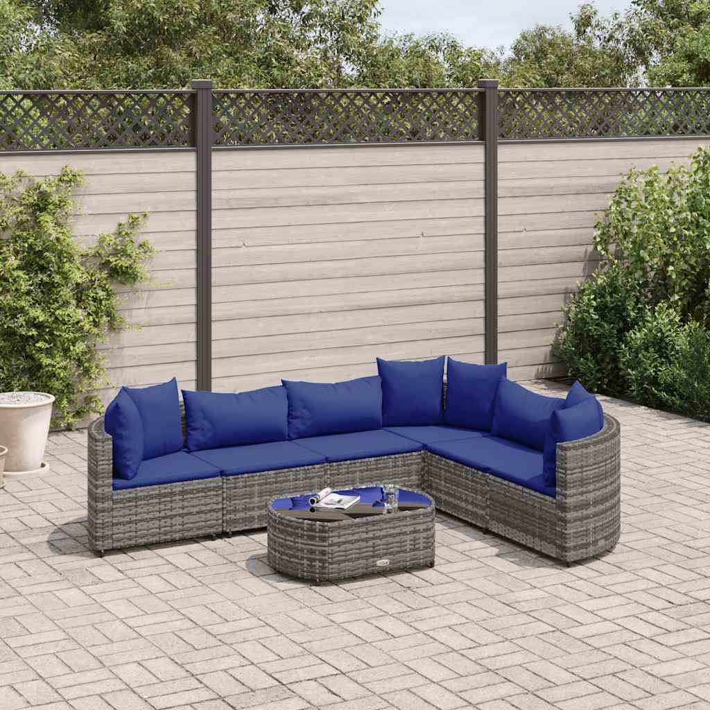 Set Divani da Giardino 7 pz con Cuscini Grigio in Polyrattan - homemem39