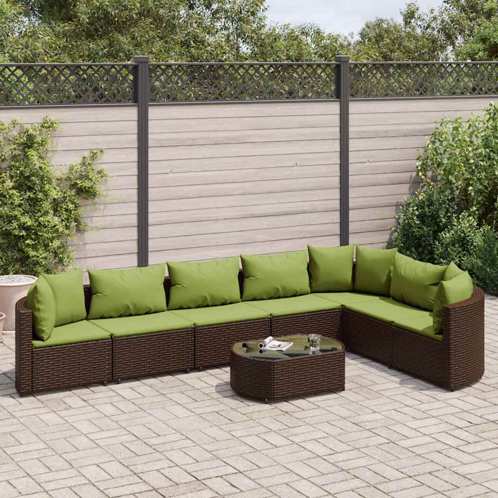 Set Divani da Giardino 8 pz con Cuscini Marrone in Polyrattan - homemem39