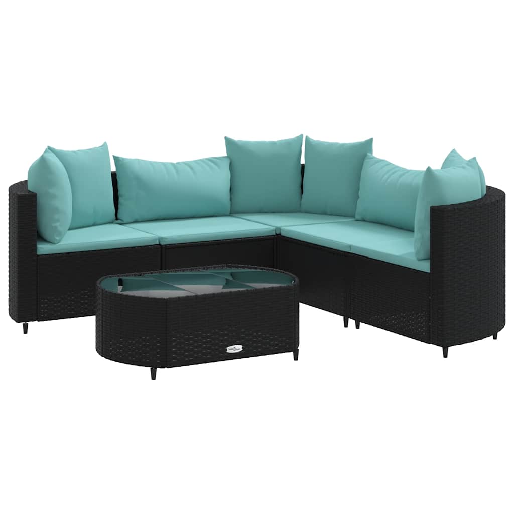 Set Divano da Giardino 6 pz con Cuscini Nero in Polyrattan | homemem39