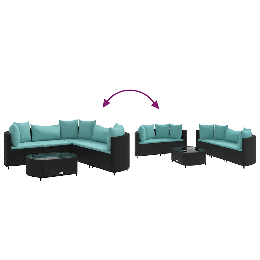 Set Divano da Giardino 6 pz con Cuscini Nero in Polyrattan | homemem39