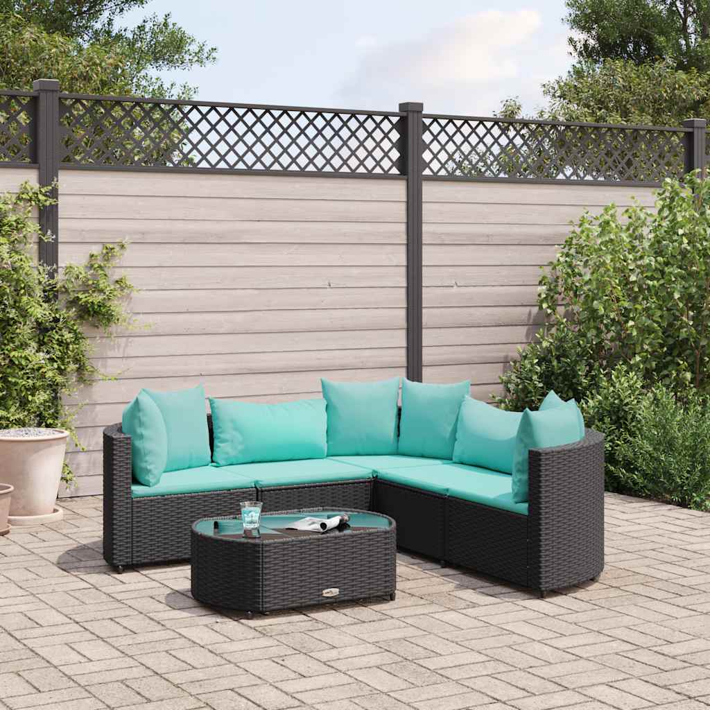 Set Divano da Giardino 6 pz con Cuscini Nero in Polyrattan | homemem39