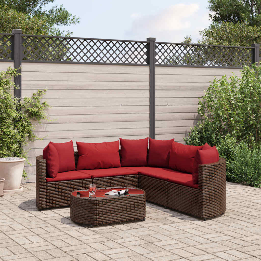 Set Divano da Giardino 6 pz con Cuscini Marrone in Polyrattan - homemem39