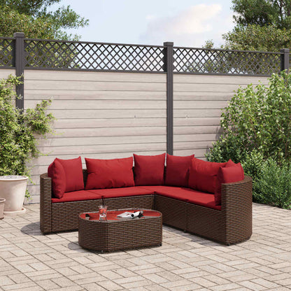 Set Divano da Giardino 6 pz con Cuscini Marrone in Polyrattan - homemem39