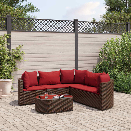 Set Divano da Giardino 6 pz con Cuscini Marrone in Polyrattan - homemem39