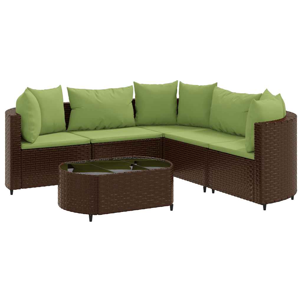 Set Divano da Giardino 6 pz con Cuscini Marrone in Polyrattan - homemem39