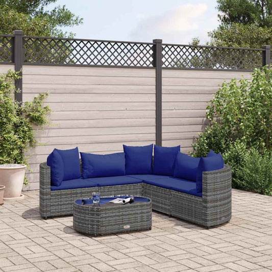 Set Divano da Giardino 6 pz con Cuscini Grigio in Polyrattan - homemem39