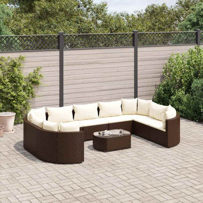 Set Divani da Giardino 10pz con Cuscini in Polyrattan Marrone | homemem39