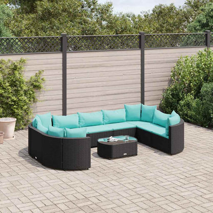 Set Divani da Giardino 10pz con Cuscini in Polyrattan Nero - homemem39