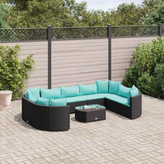 Set Divani da Giardino 10pz con Cuscini in Polyrattan Nero - homemem39